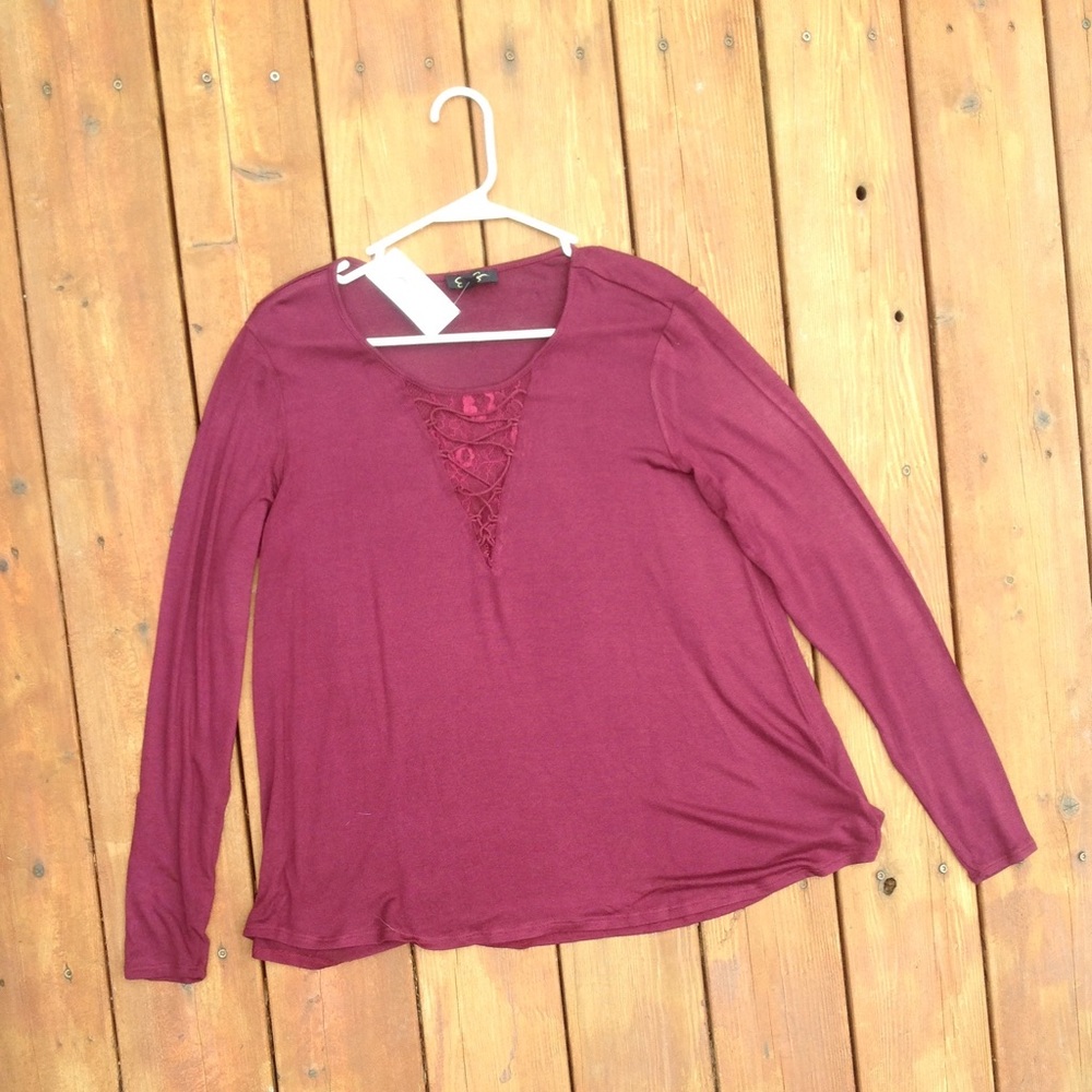 Jessica Simpson Ursula fig NWT LS Lace top XL